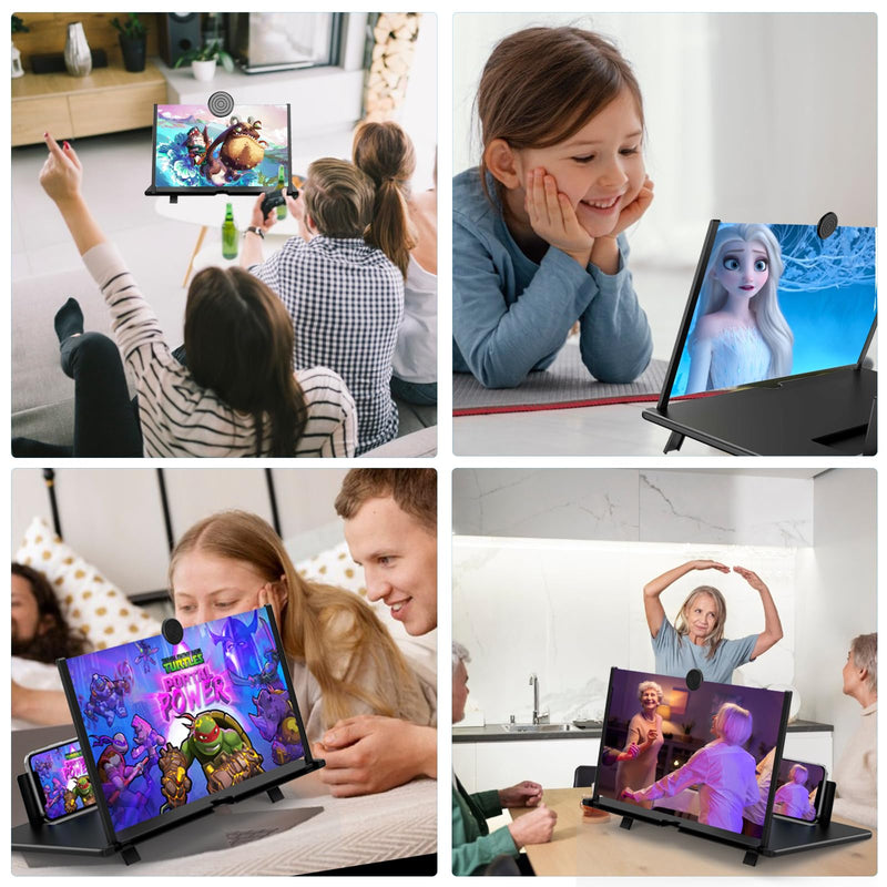 18" Screen Magnifier for Mobile Phone,3D HD Cell Phone Magnifying Projector Screen Enlarger for Movies, Videos, and Gaming,Foldable Phone Stand with Screen Amplifier,Supports All Smartphones (Black) Black-18inch