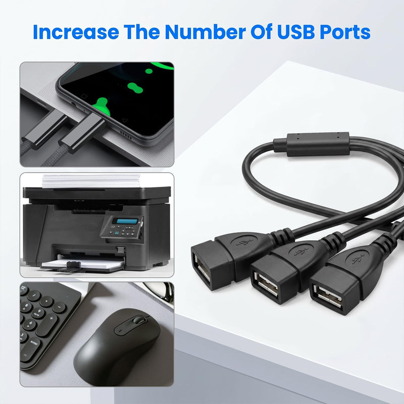 USB Splitter 1 in 3 Out, USB a Splitter Adapter 1ft Male to 3 Female Hub