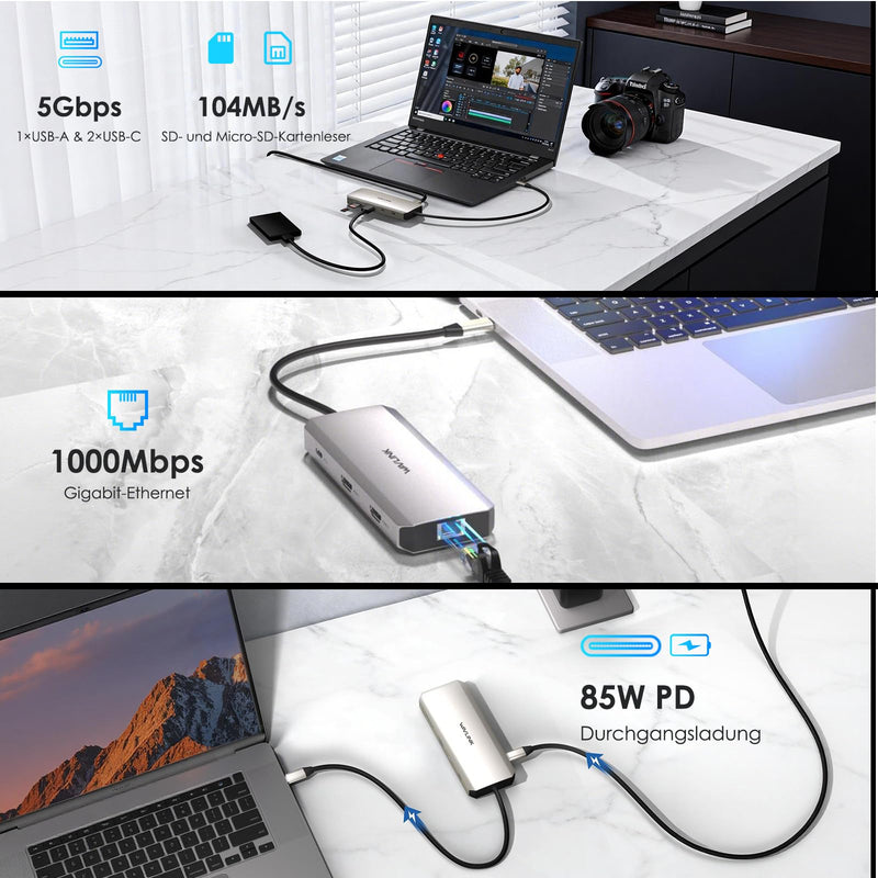 WAVLINK Laptop Docking Station, WAVLINK Docking Station Dual HDMI | Dual 4K@60Hz, 100W PD in,3×USB-A 5Gb, Gigabit Ethernet,SD/TF, Compatible with Dell/HP/Lenovo, Windows Only
