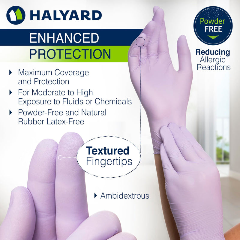 HALYARD Lavender Nitrile Exam Gloves, 5.9 mil, 9.5 Inches, Lavender, X-Large, Box of 90 - Powder Free, Non Sterile Disposable Gloves Small 250