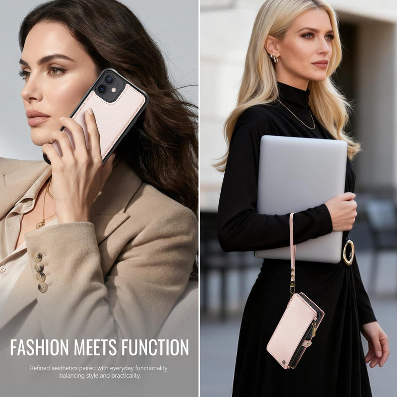 for iPhone 12/Pro - Phone Case Wallet Magnetic, Champagne Gold | Compatible with Magsafe, Detachable, RFID Blocking Card Holder, Zipper Pocket, Wrist Strap, for Women Men, Durable PU Leather iPhone 12 & 12 Pro