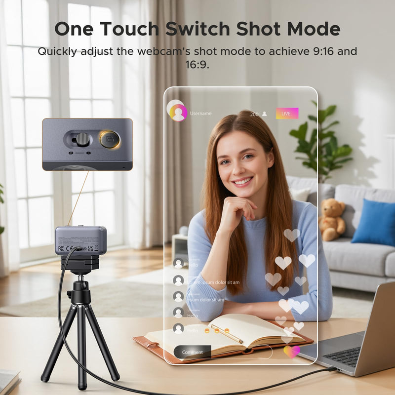 UGREEN 4K Webcam with 1/2.55" CMOS Sensor for PC/Mac | Auto Focus, 1080P 60FPS, Portrait Mode, Dual Mics, Privacy Cover, Live Streaming, Conference, Video Call, OBS, Zoom, Teams
