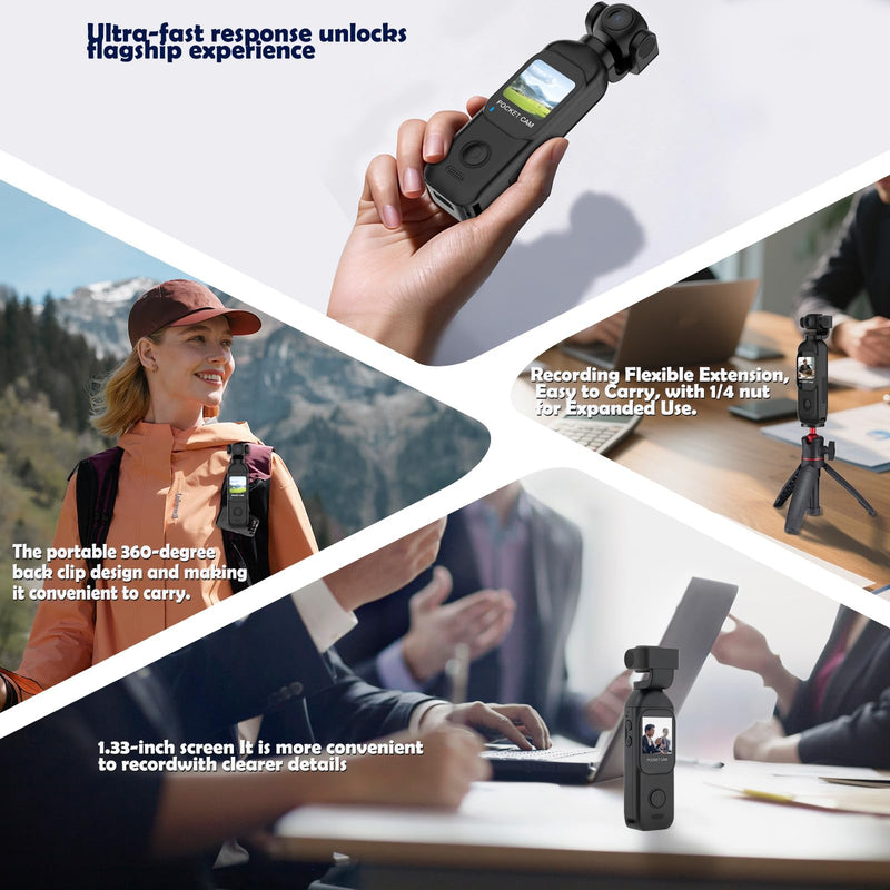 Vlogging Camera 1080P with External 7 Hours Battery Handle Grip | Pocket Camera, Body Cam, Touch Screen, WiFi, Dual Adjust Rotated 330 Degrees Lens, 32GB Card, Vlogs for daily life, travel