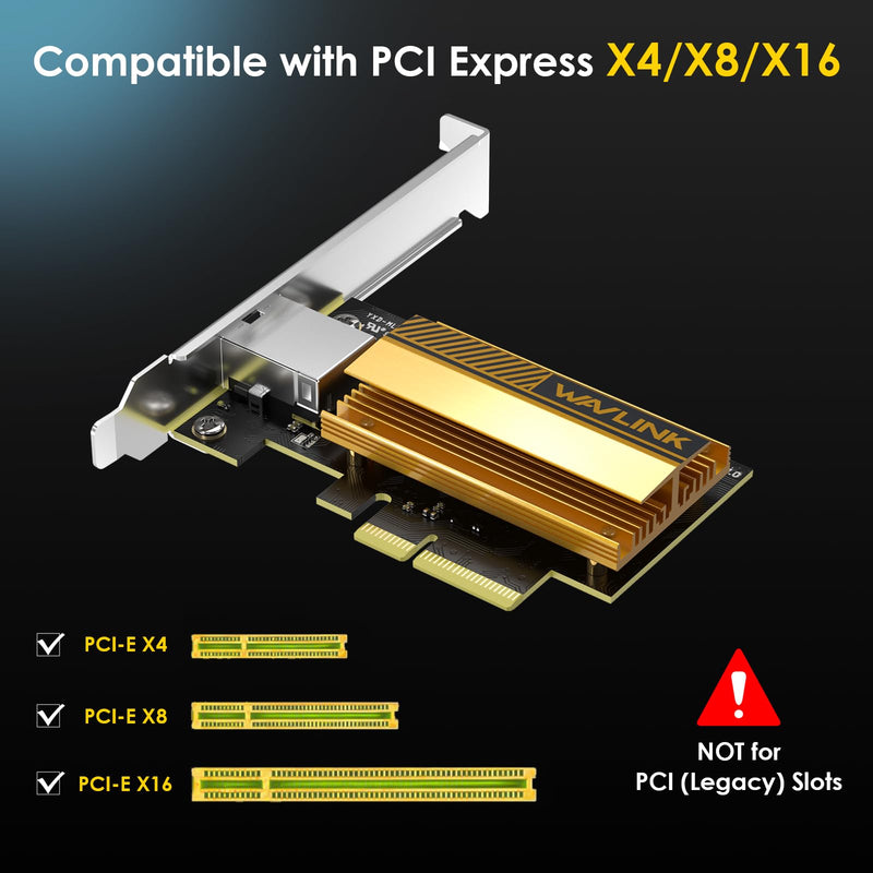 WAVLINK 10G PCIe Network Adapter, 10Gb PCIe Network Card with RTL8127AT Controller, PCIe x4/x8/x16 Ethernet Card for Windows 11/10 & Linux PC, Low Profile Bracket Included