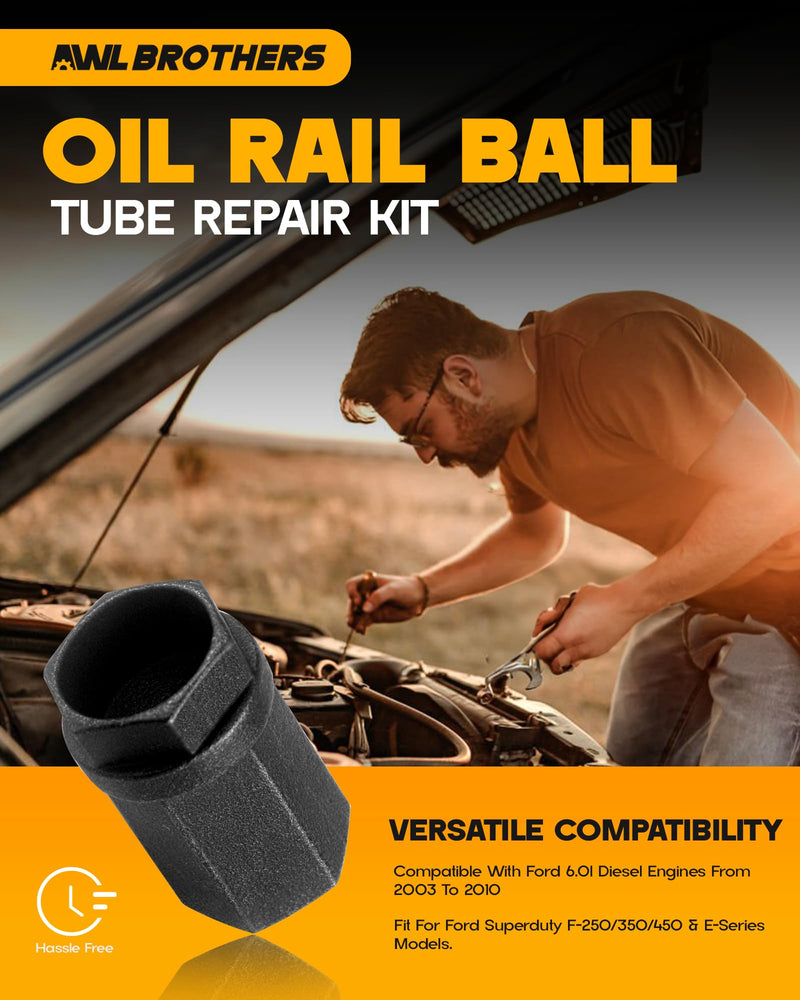 6.0L Diesel Nipple Cup Socket Kit High Pressure Oil Rail Ball Tube Repair with 1/2" Drive Socket for Ford 6.0L Diesel Engines 2003-2010