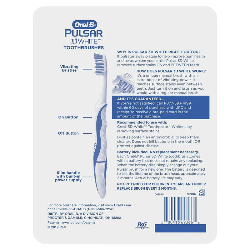 Oral-B Pulsar Vibrating Bristles Toothbrush, Medium, 4 Pack (Colors May Vary) 4 Count (Pack of 1)