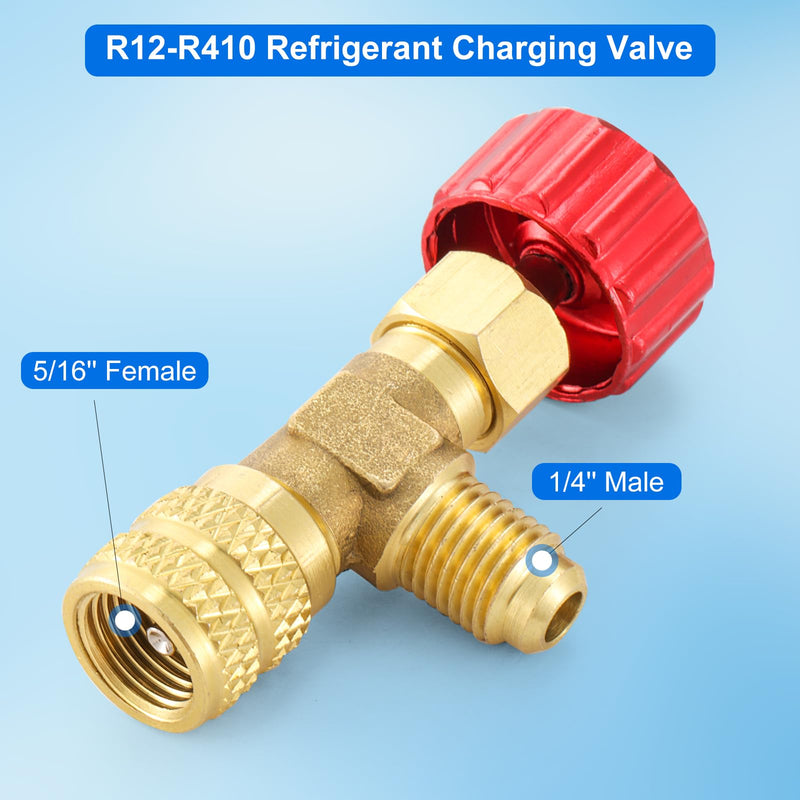 R12 R410 Refrigerant Charging Valve, Safety Flow Control Ball Valve, Brass Low Loss HVAC Fittings for R12 R22 R410A AC Manifold, Mini Split Air Conditioner Tool (1/4'' Male x 5/16'' Female) 1/4'' Male x 5/16'' Female