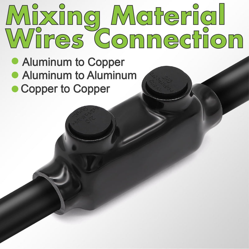 Jeemiter 2/0 1/0 2 4 6 AWG Aluminum to Copper Wire Connector, Insulated Splice Tap Block with 7/32" Hex, 6061-T6 for Large Cable - 4 Pack 4 Pack Range 2/0-6 Gauge