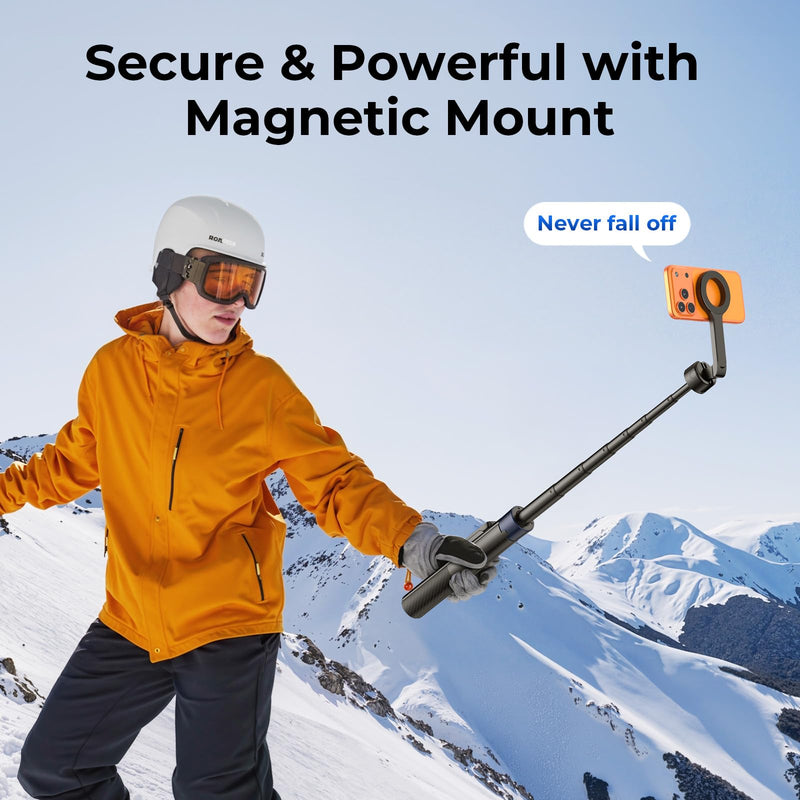 Kaitezenz Auto-Open Magnetic Selfie Stick Tripod for iPhone MagSafe, 71" Cell Phone Tirpod Stand with Metal Ring & Rechargeable Remote for Video Recording Vlogging Black KT-1025