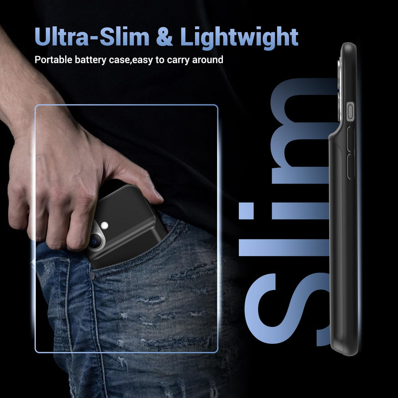 Battery Case for iPhone 16, [2026 Upgraded] 7000mAh Ultra-Slim Portable Charging Case Rechargeable Extended Battery Pack with Tempered Glass Screen Protectorfor iPhone 16 (6.1inch), Black for iPhone 16 (6.1inch)