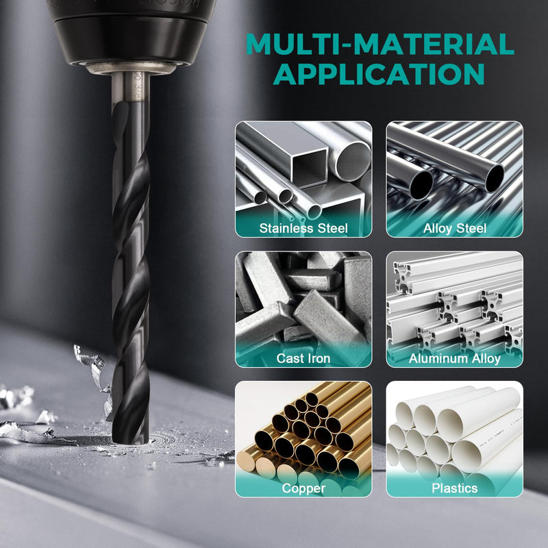 21Pcs M35 Cobalt Drill Bit Set (Pro), 1/16"-1/2", TiAlN Coat, 3-Flats Shank | 135° Split Point, Jobber Twist Metal Drill Bit Set with Storage Case, for Hardened Metal & Stainless Steel, Wood & Plastic 21 Piece