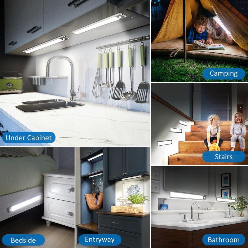70-LED Motion Sensor Under Cabinet Lighting, 15.9-inch Magnetic Rechargeable Under Counter Closet Lights, Wireless Light Bar, 3-Pack, Cool White 15.9 inch
