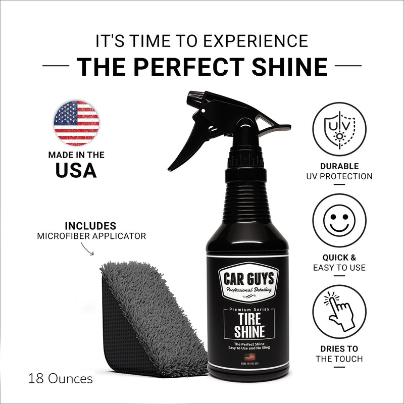 CAR GUYS Tire Shine Spray | The Perfect Shine | Durable and User Friendly Tire Dressing | Long Lasting UV Protection | 18 Oz Kit with Applicator Pad 18 Ounces w/ Applicator