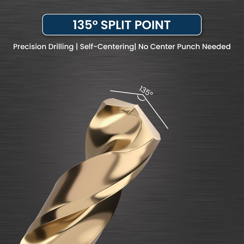 LU&MN M35 Jobber Drill Bits - M35 Cobalt HSS Ultra Hardness & Heat-Resistant - 135° Split Point, Straight Shank - Drilling for Cast Iron, Aluminum and Other Metal - 1/2", 5 pcs 1/2 in