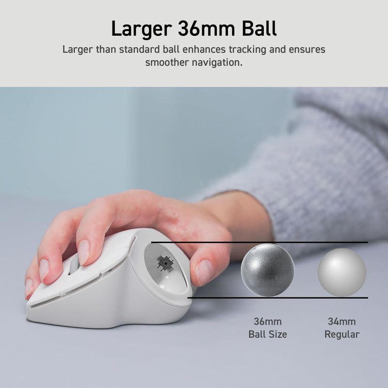 ELECOM Ergonomic Comfort Design Trackball IST Bluetooth 5.3, Super-Smooth Tracking with Roller Ball Bearing, 36mm Ball, Thumb control, Compatible for Windows, PC, Mac, iPadOS, and Android (M-IT11BRWH) White