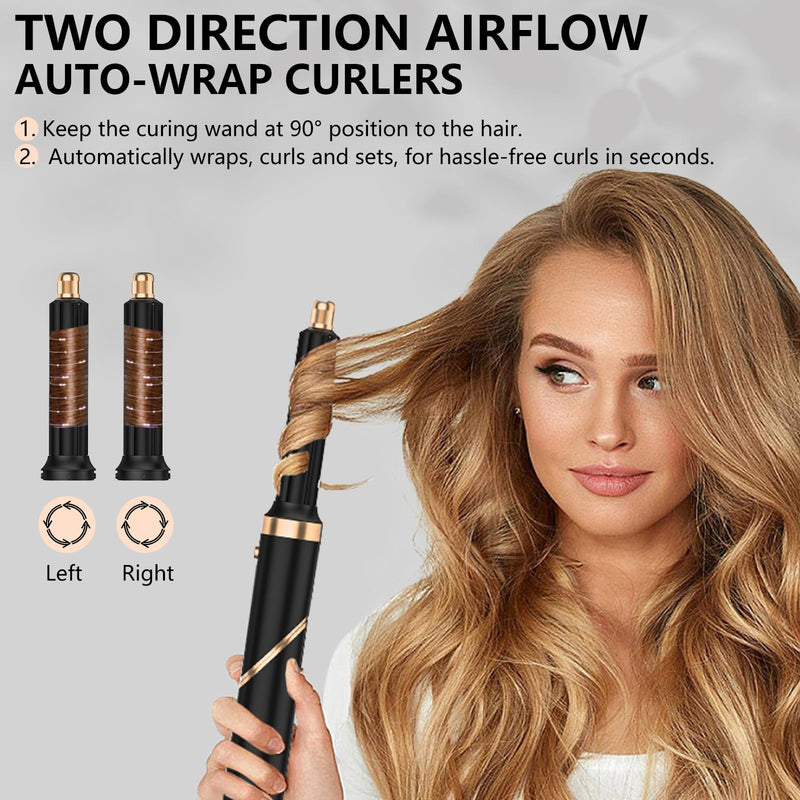 TANSHINE Foldable 5 in 1 Auto Wrap Hair Styler Brush | Foldable rotating handle, 1000W, dual voltage 100-240V, 3 temps 50/80/105°C, 5 heads, ionic, UK plug