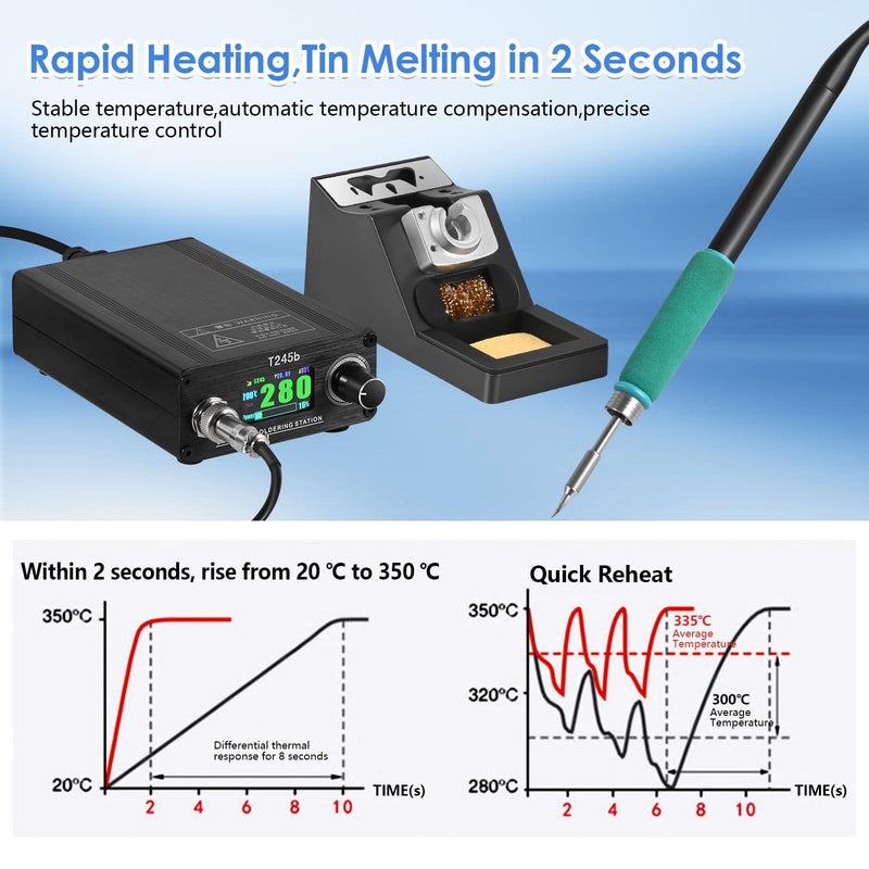 T245b Soldering Station DIY Electronic Welding Iron Tips Handle Aluminum Alloy Case & Handle Bracket 100-240V 180W US Plug C245 Iron Tips I K IS T245b