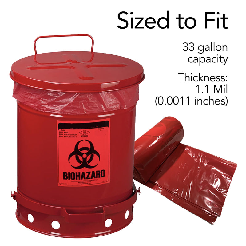 RESILIA Biohazard Bags - Hazardous Waste Disposal, Meets DOT ASTM Standards for Hospital Use, OSHA Approved, Red, 33 Gallon, 29" W x 43" L, 1.1 Mil, 0.0011 Inch, 20 Bags, Made in the USA 1 Count (Pack of 20)