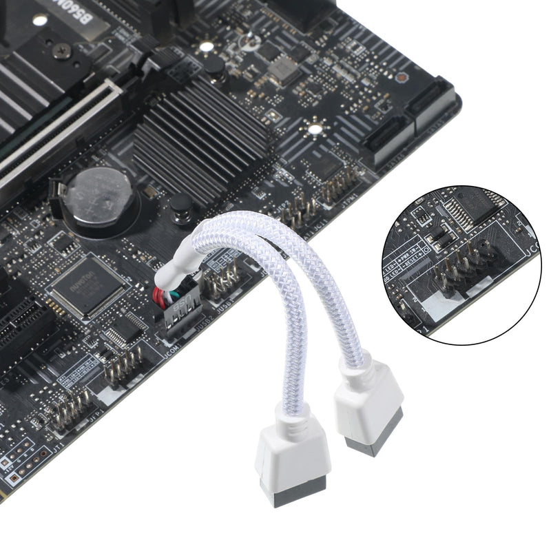 Vin Beauty 2 PCS Motherboard USB 2.0 to Dual 9 Pin Extension Splitter | USB Header Splitter Internal USB Hub for Internal Motherboard, White Braided