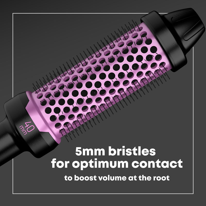 REVAMP Ceramic Hot Brush Styler - Ionic, Fast Heat, Pink Edition, 40 mm | Round Barrel Heated Curling Brush, Volumising, Thermal Styling, Blowout, Waves & Bouncy Curls