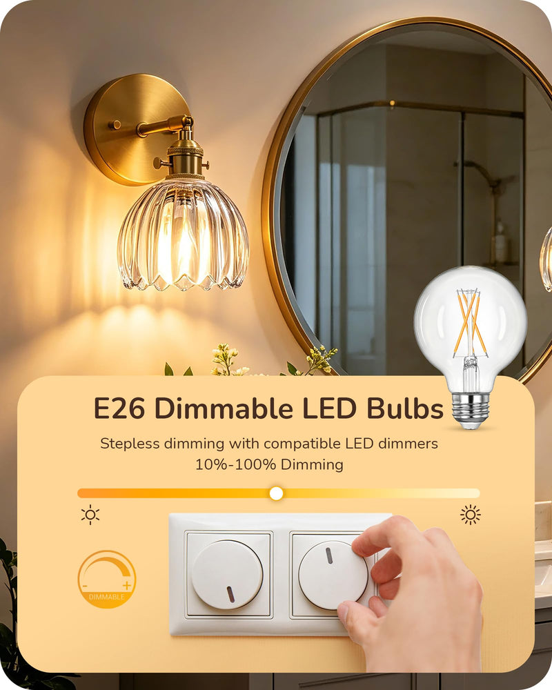 EDISHINE 6 Pack G25 Globe Light Bulbs, Dimmable Vintage LED Edison Bulbs, CRI90+ 5W Equivalent 60W, Clear LED Filament Vanity Light Bulbs, 2700K Warm White, 500LM, E26 Base Clear Glass Edison 2700K Warm White