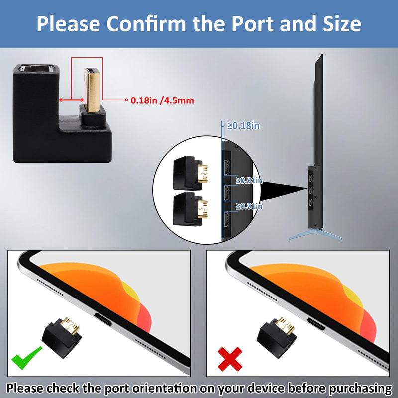 180 Degree U-Shaped Mini HDMI to HDMI Adapter Extender Converter | Up Angle Mini HDMI Male to HDMI Female,UHD2.1 8K@60Hz,48Gbps,for Camera Portable Display Monitor Projector,2pcs