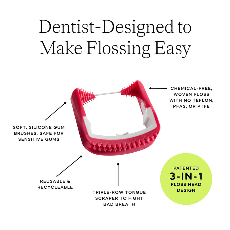 Slate Flosser Refills - Reusable Woven Floss, PFAS-Free, Non-Toxic Dental Floss | Fits Slate Electric Flosser w/Tongue Scraper & Gum Sweeps | 20-Pk Pink Thin Floss Heads Smooth Floss Heads 20ct