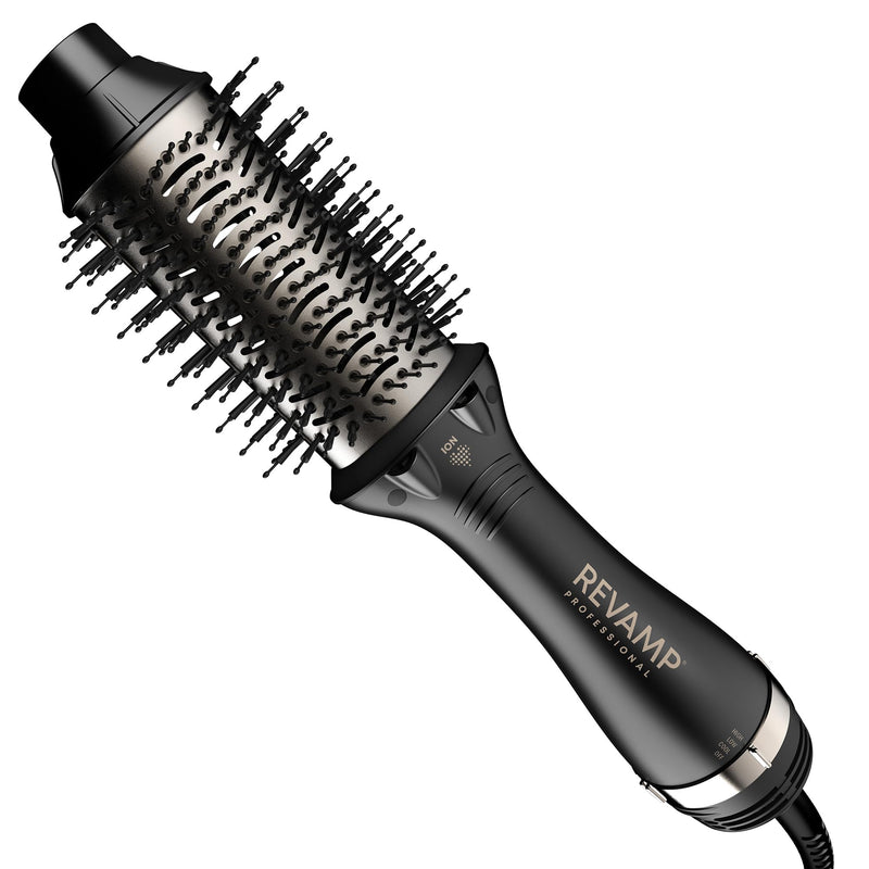 REVAMP Pro Define Perfect Blow Dry Hair Brush - 4 in 1 Hot Air Styler | Hair Dryer Brush, Drying, Detangling, Smoothing & Styling, Volumising, Progloss Super Shine Oils Black 1
