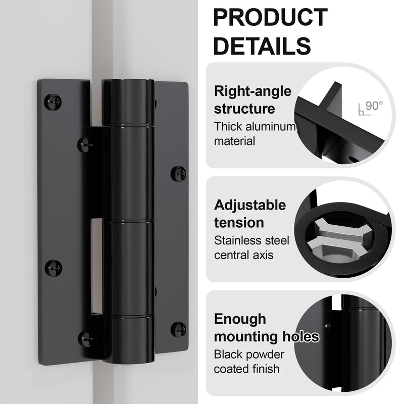 2 Pack Self Closing Hinge 5-3/4" Matte Black Auto Close Door Hinges，Adjustable Commercial Grade Auto Self-Closing，Aluminum Gate Hinges for Metal Gates 2