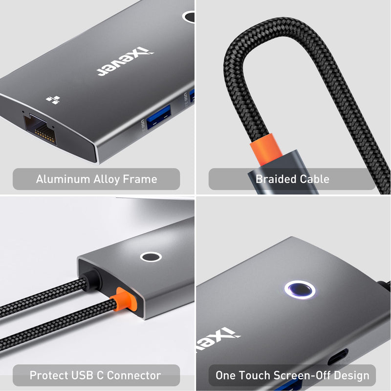 USB C Docking Station, iXever USB C HUB 6-in-1 Ethernet Adapter with HDMI 4K@60Hz, Ethernet 1000M, USB Type C, 2X USB 3.0 5Gbps, PD Charging 100W