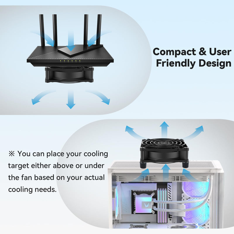 ELUTENG 80mm USB Mini Fan | Hydraulic Metal Grill, Quiet 3 Speed Controller, 4 Rubber Feet, For Router, Receiver, TV Box, DVR, Xbox, PS6, PS5, Cabinet
