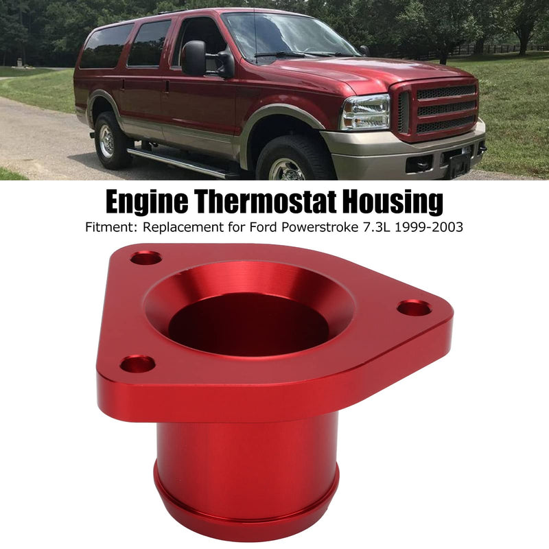 Acouto Thermostat Housing for Ford 7.3L 1999-2003 Billet Aluminum Alloy Engine Thermostat Housing Replacement with Screws and Sealing Accessories(Red)