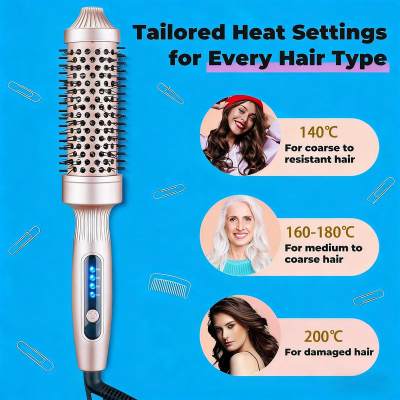  [AUSTRALIA] - Thermal Brush 38mm Heated Hot Brush, Ceramic Tourmaline Ionic Curling Iron for Voluminous Curls & Smooth Hair, Dual Voltage
