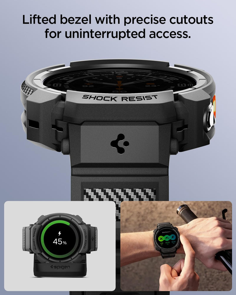 Spigen for Samsung Galaxy Watch Ultra 2 Band with Case (2026) | Rugged Armor Pro Durable Protective Flexible Scratch Resistant Shock Proof TPU Cover Strap - Matte Black