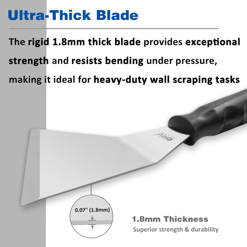CHILI TOOLS 4 Inch Bent Stainless Steel Chisel Pole Scraper - Heavy Duty Wall Scraper, Paint Wallpaper Putty Adhesive Removal, Popcorn Ceiling Drywall Repair, Fits CHILI Extension Pole, Made In Taiwan 4" Bent