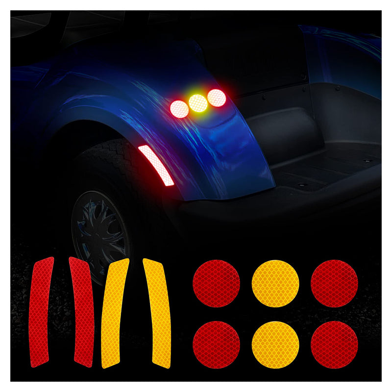 10L0L Golf Cart Front Rear Side Reflex Reflector Strips, Stick-On Sticker Decals Red Amber - Round