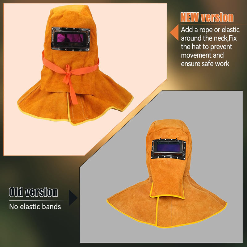 Upgraded Cowhide Leather Welding Hood with Solar Auto Darkening Filter Lens Mask,Full Protective Welder Hood Welding Helmet with Neck Shoulder Protective,Welding Flame Heat Resistant Work Cap Hat