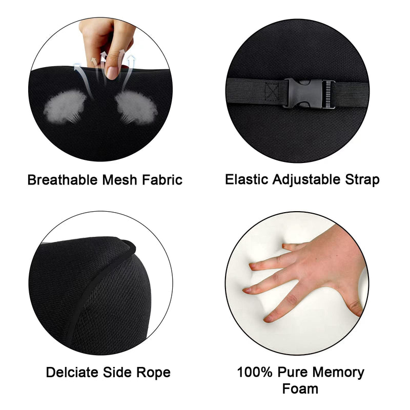 Crofy 2 Pack Car Neck Pillow, Softness Car Headrest Pillow for Driving with Adjustable Strap, 100% Memory Foam and Breathable Removable Cover, Comfortable Ergonomic Design (Black Side Rope) Black Side Rope