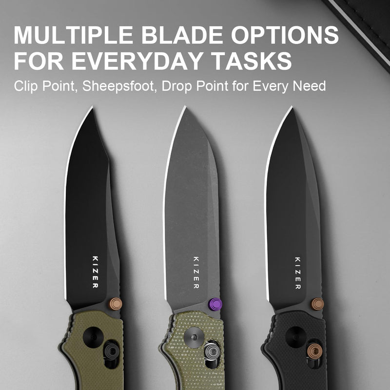 Kizer Pokiman CD Pocket Knife, 3.16" Drop Point D2 Blade Folding Knives with Black G10 Handle, Thumb Stud EDC Knife for Men Women V3789M1 Black-2
