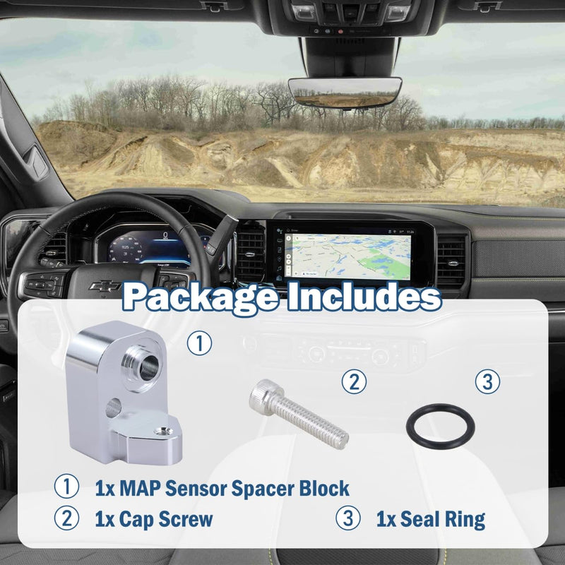 MAP Air Intake Temperature Sensor Spacer Anti-Soot Fit for 2017-2025 Chevy Silverado 2500HD 3500HD, GMC Sierra 2500HD 3500HD 6.6L Duramax Diesel, Silver Sensor Spacer (Silver)