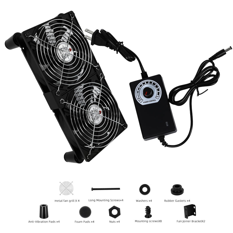 2 Pack 120mm Cabinet Cooling Fan, 166 CFM High Airflow Hydraulic Quiet Fan with Variable Speed Controller, AC 100-240V Plug & Play for Server Rack, Cabinet, NAS, Router, Greenhouse