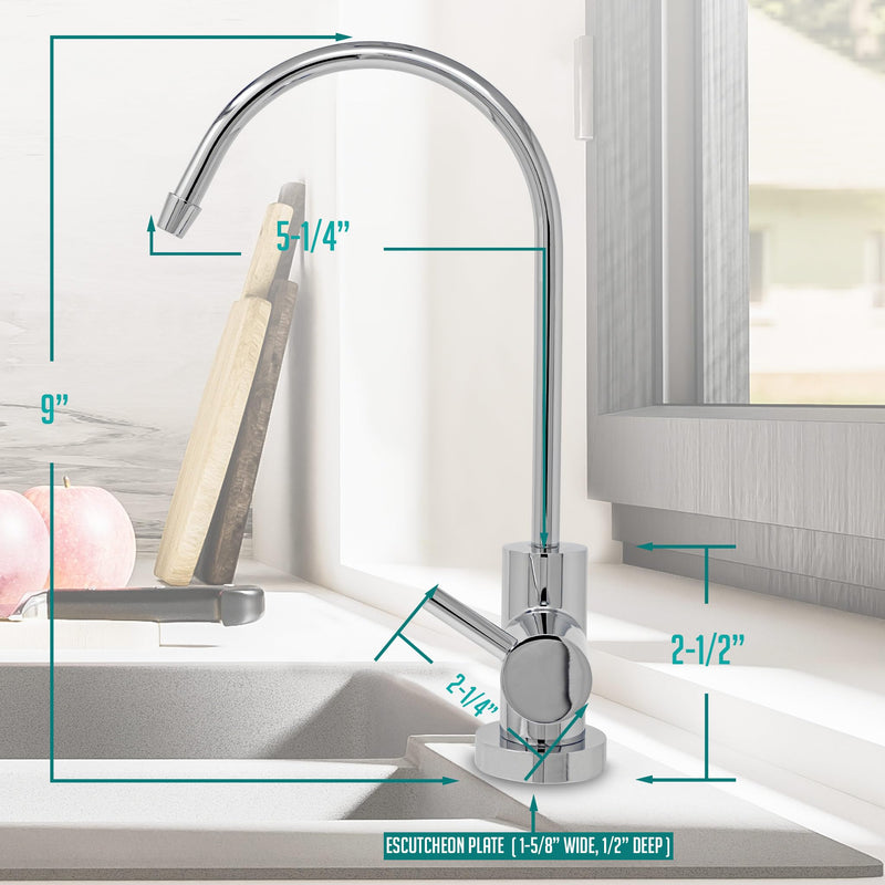 Metpure Non Air Gap RO Water Filtration System Water Dispenser Spout (Chrome). Euro Style with Faucet Wrench NSF Certified. Chrome