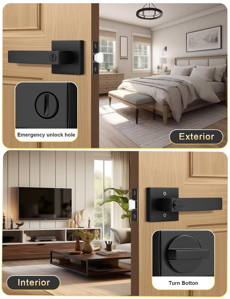 Tinewa 1 Pack Square Privacy Door Levers Locksets in Matte Black Finish, Bed/Bath Door Levers Keyless Interior Handles,Reversible for Left Right Handed Doors Privacy Door Lever - Black
