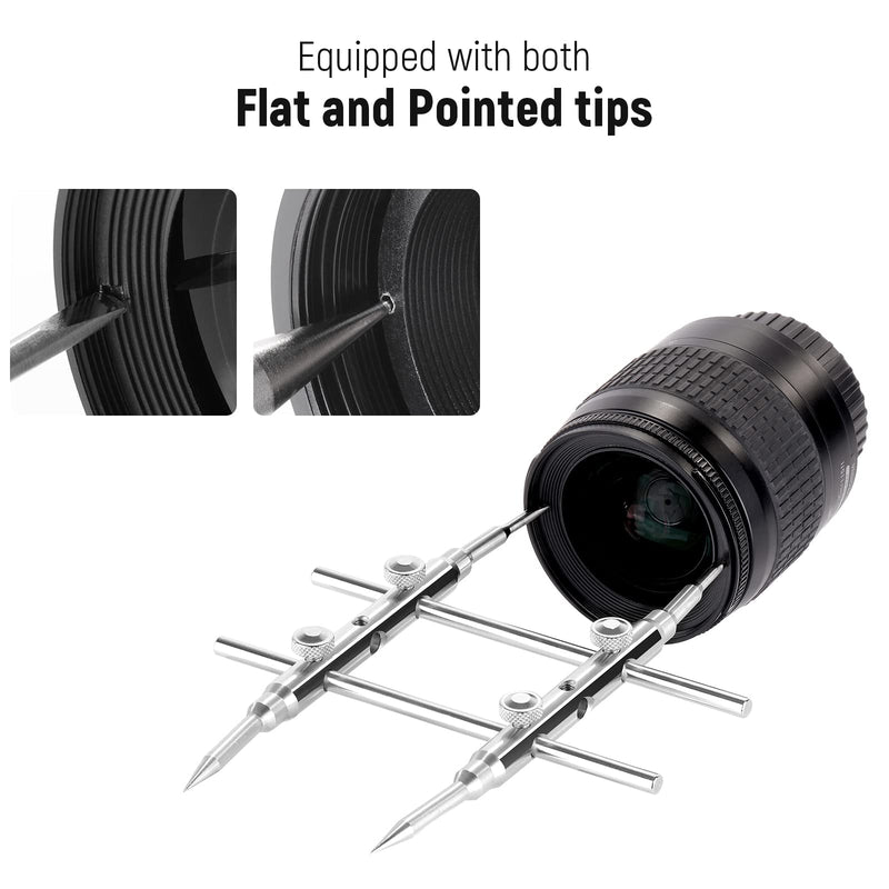 NEEWER Stainless Steel Lens Spanner Wrench, Professional Curved Double Sided Pointy/Flat Tips Lens Removal Tool with Four Screws, Lens Repairing Opening Wrench for DSLR Camera Lens, Telescope Lens HW-05