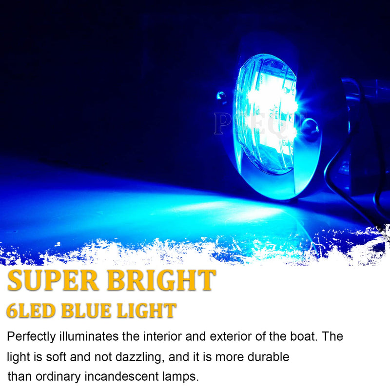 PSEQT 4pc 3" Marine Blue LED Boat Deck Courtesy & Stern Transom Anchor Lights - Waterproof 12V Night Fishing Pontoon Lights with Blue Lens 4PCS Blue w/ Blue Lens