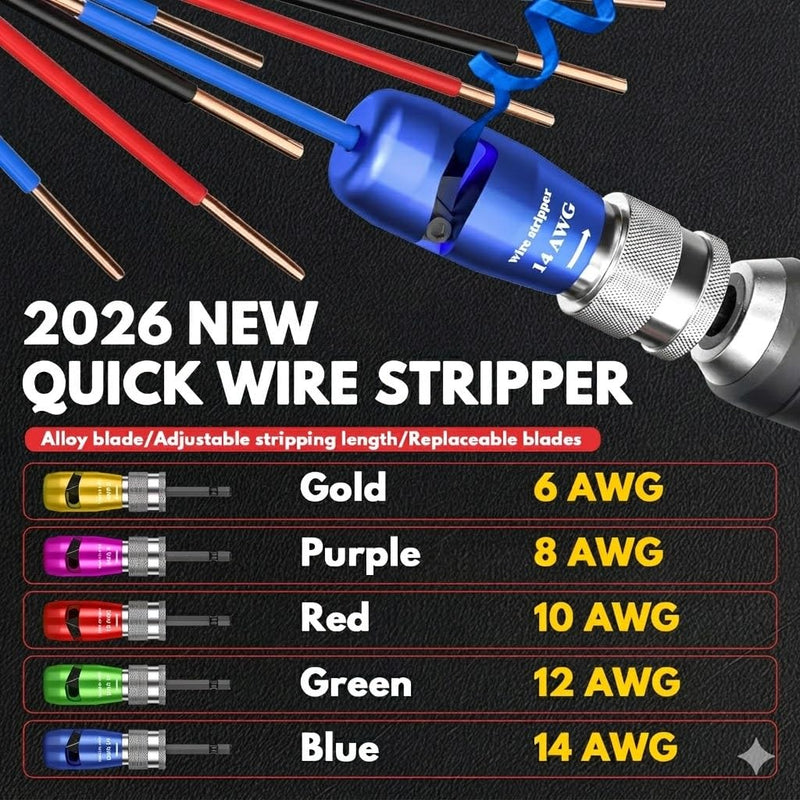 Wire Stripper Twister Tool for Drill, Upgraded US Regulations Impact Wire Stripping Tool & Wire Twisting Connector for Drill 6-14 AWG, 9 in 1 Professional Electrician Tools Gift Set