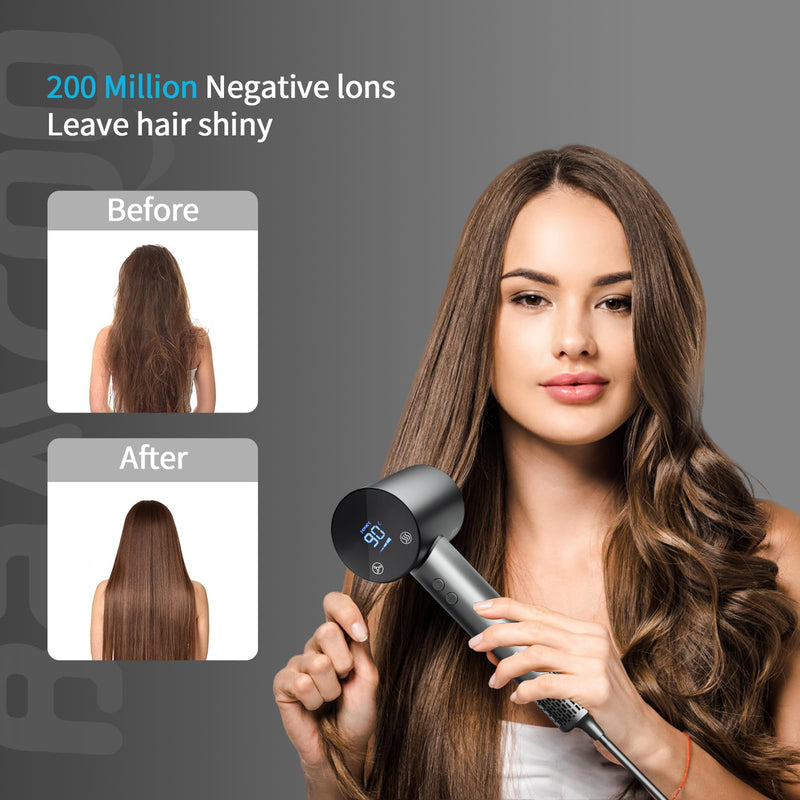 Hair Dryer Hairdryer Hairdryers for Women Ionic Hair dryers 1500W | Hair Dryer Hairdryer Hairdryers for Women HD Display Temperature Touchscreen Low Noise Ion Hair Dryer 4 Temperature Settings Grey