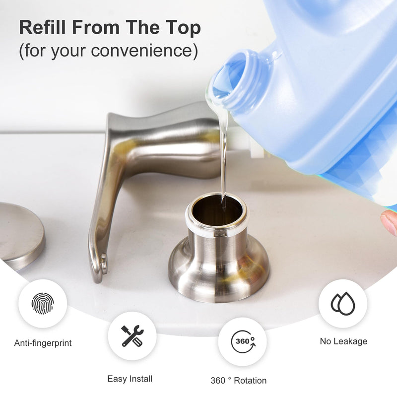 GAGALIFE Kitchen Sink Soap Dispenser - Brushed Nickel Built in Soap Dispenser with 17 OZ Bottle, Lotion Dispenser for Kitchen Sink, Refill from The Top with Bottle