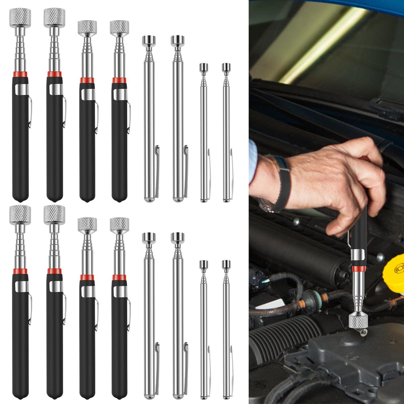 16Pcs Telescoping Magnetic Pickup Tool Set, 1.5/3/10/15 LB Extendable Magnet Stick to 30.6 in - Grab Screws Bolts Nails in Tight Spots, Stainless Steel Grabber Retrieval Tool for Mechanics & Sewing 16