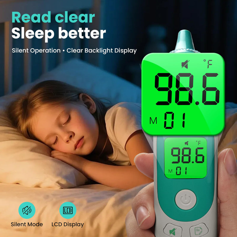 Thermometer for Adults and Kids, Accurate Baby Ear Thermometer with 3-Color Fever Indicator 40-Reading Memory F/°C Switch Mute Mode with Carrying Bag (White)